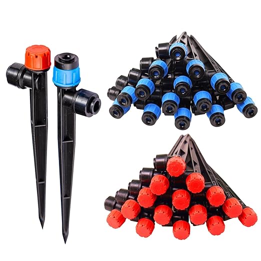 32 Pack New Easy-Connect Drip Emitters Sprays for 1/4" Drip Irrigation Tubing (16 Pcs Quick-Connect Emitters Vortex+16 Pcs Quick-Connect Emitters Stream)