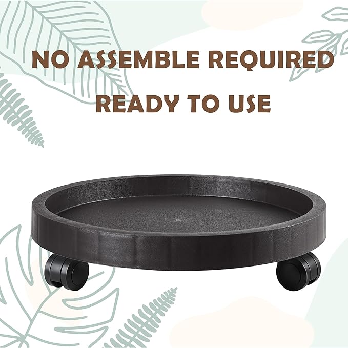 15.5 Inch Planter Caddies Rolling Saucer Caddy with Wheels, Heavy Duty Wheeled Stand for Potted Plant, Round Coaster Roller Base Tray with Casters, Flower Pot Dolly Holder for Indoor Outdoor