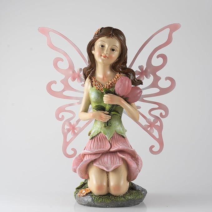 Fairy Decor, Solar Outdoor Statue, Accessories for Fairy Garden Gifts - Resin Figurine for Patio Yard Lawn, Size 8.35 x 4.92 x 10.82 inches