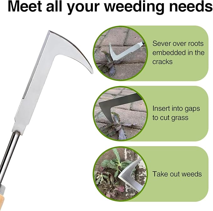 2Pcs Dritnow Weed Puller Tool and Crack Weeder, Paver Crevice Uprooting Weeding Removal Tool, 4 Claw Manual Pulling Weeders with Wood Handle for Garden, Driveway and Sidewalk