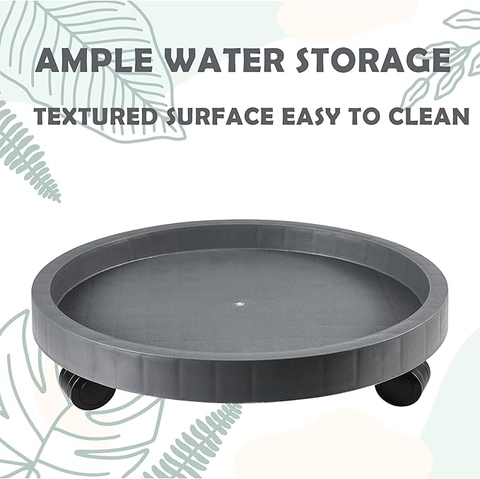 9.8 Inch Planter Caddies Rolling Saucer Caddy with Wheels, Heavy Duty Wheeled Stand for Potted Plant, Round Coaster Roller Base Tray with Casters, Flower Pot Dolly Holder for Indoor Outdoor