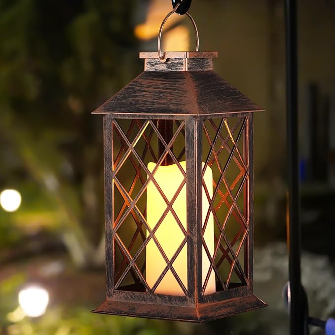 Solar Lantern Outdoor Waterproof Garden Decor Hanging Lanterns Birthday Gifts for Women Mom 11" LED Flickering Flameless Candle Christmas Table Lights for Yard, Patio, Porch, Backyard (1 Packs)