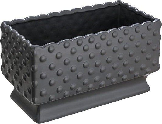 Creative Co-op Ceramic Hobnail Planter with Scalloped Edge and Polka Dots, Black