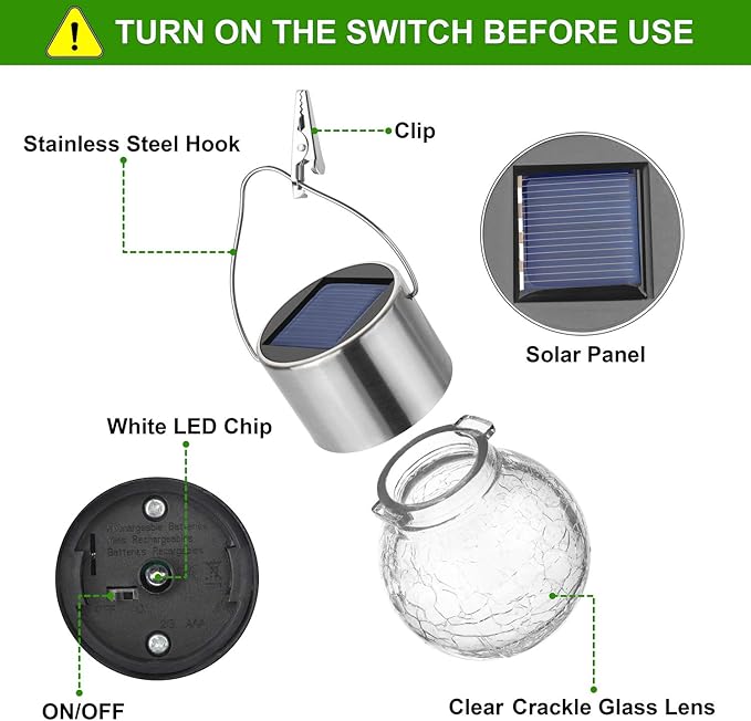 MAXvolador 12-Pack Hanging Solar Lights, Decorative Cracked Glass Ball Light, Solar Powered Waterproof Globe Lighting for Garden, Tree(Cool White)