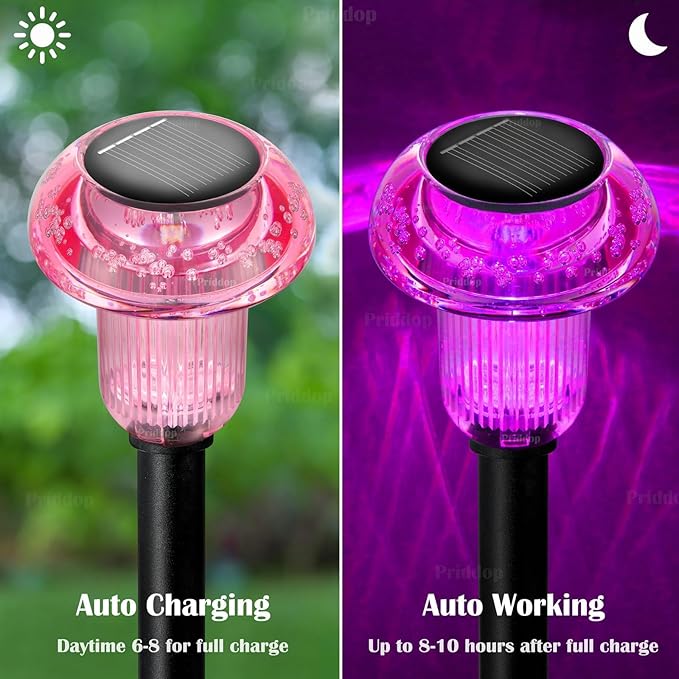 Solar Lights Outdoor Pathway Lights 8 Pack LED Waterproof Purple Mushroom Shape for Garden Driveway Walkway Landscape Path Lawn Yard Decor