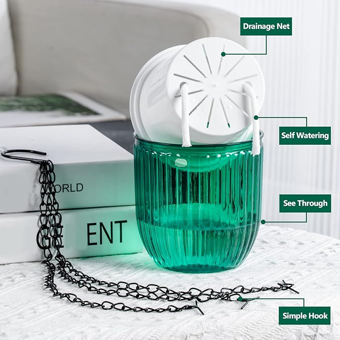 4.5 Inch 2 Pcs Self Watering Hanging Planter Indoor Plant Pots Drainage Holes, Outdoor Small Hanging Planters Flower Pot Basket, Visible Water Level, Plant Hanger Home Decor, Gardening