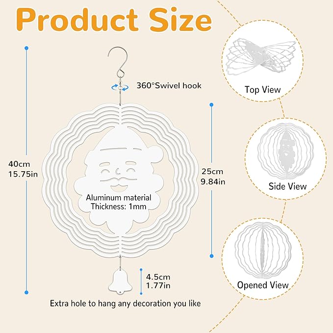 Sublimation Wind Spinner Blanks, 6 Pack 10 Inch 3D Aluminum Metal Hanging Wind Spinner Bulk for Garden Yard Outdoor, Window Porch Decoration for Heat Press Transfer DIY