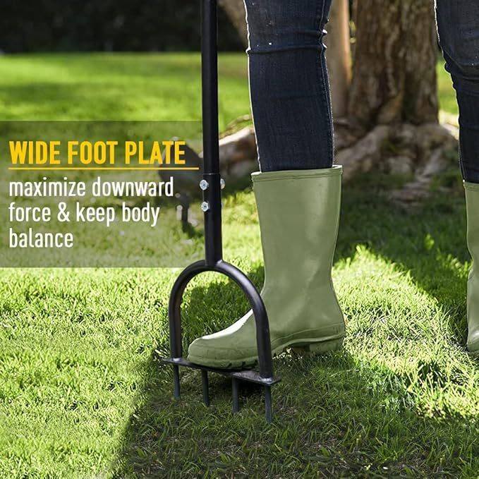 Colwelt Spike Lawn Aerator, Manual Aerator for Compacted Soils and Lawns, Non-Slip T-Handle Spike Aeration with Four 3.5-Inch Solid Steel Spikes, 38-Inch