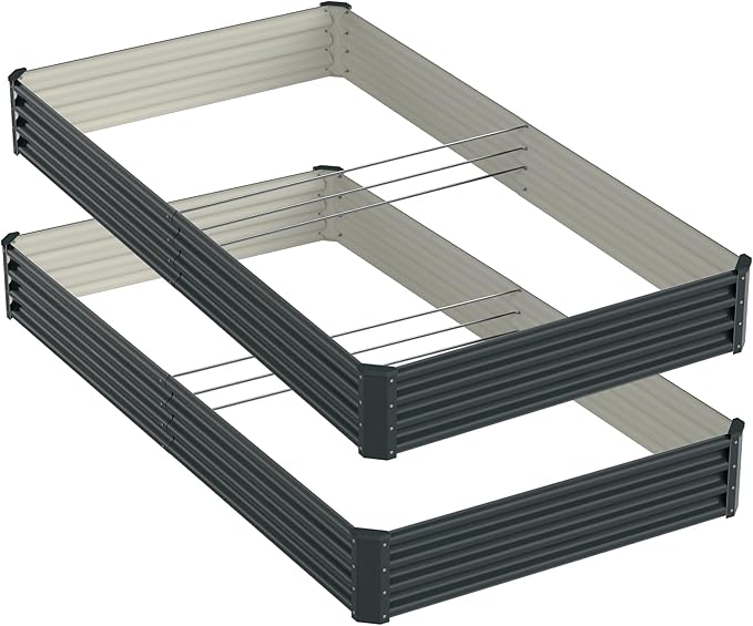 2PCS 8x4x1ft Raised Garden Bed-Outdoor Galvanized Planter Box for Vegetables, Fruits,Herbs, Flowers, Metal Raised Garden Bed kit-Grey