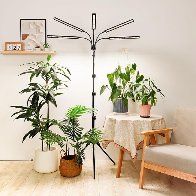 FOXGARDEN® Grow Lights for Indoor Plants with Stand, Full Spectrum Plant Lights for Indoor Growing with Flexible Gooseneck, Five-Head Floor Grow Lamp with 4/8/12H Timer & 4 Brightness Levels