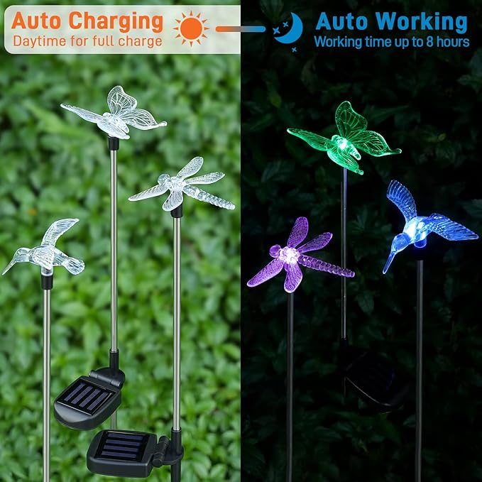 OxyLED Solar Garden Stake Lights 6 Pack Outdoor LED Figurine Lighting Color Changing Waterproof Solar Hummingbird Lights Butterfly Dragonfly for Patio Yard Pathway