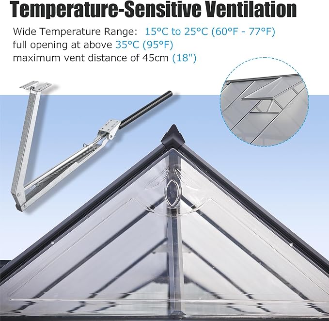 CHANGE MOORE Auto Vent Opener Automatic Greenhouse Window Opener Roof Vent Opener Auto Vent Kit Sensitive Gardening Tools Automatic Greenhouses Supplies (1Pack Single Spring Up to 33lbs)