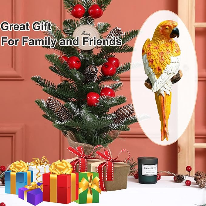 Yellow Bright Resin Parrot Statues and Figurines Home Decorations, Realistic Tropical Parrot Sculpture for Wall Decor, Tree, Patio, Garden, Outdoor Pool Statues DIY Bird Ornament(Yellow)