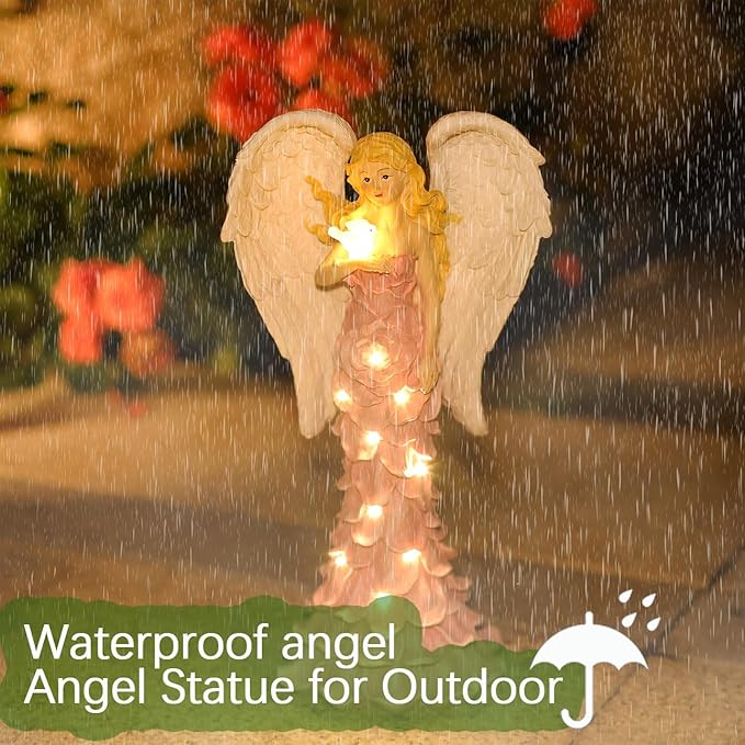 Solar Angel Garden Statues Outdoor with LED Lights –Garden Angel Figurine- Outdoor Lawn Decor Garden Figurine for Patio, Balcony, Yard, Ornament - Unique Housewarming Gifts
