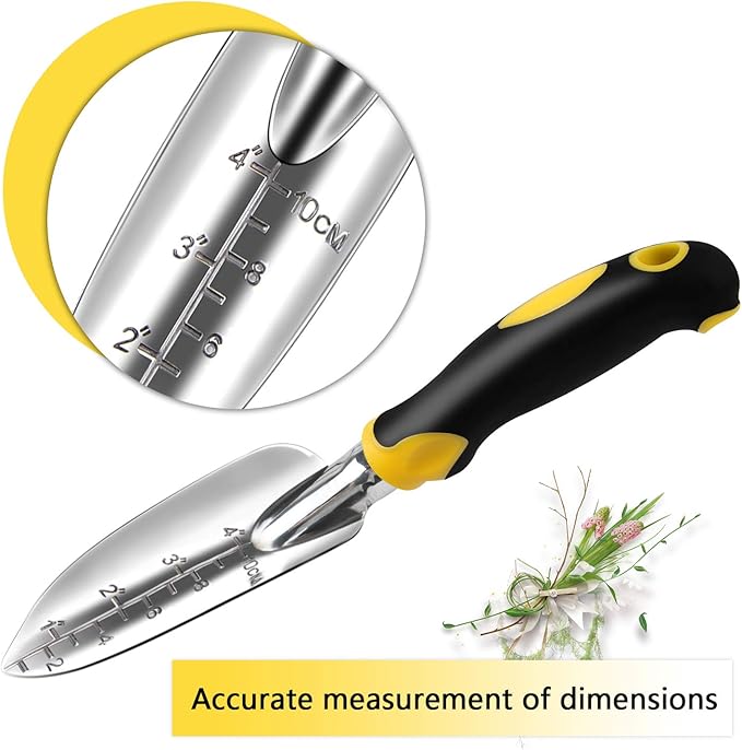 FEBSNOW Garden Tool Set - 5 Pieces Heavy Duty Gardening Hand Tools Kit Include Garden Trowel, Garden Rake, Spade Shovel, Weeder, Cultivator for Men, Women