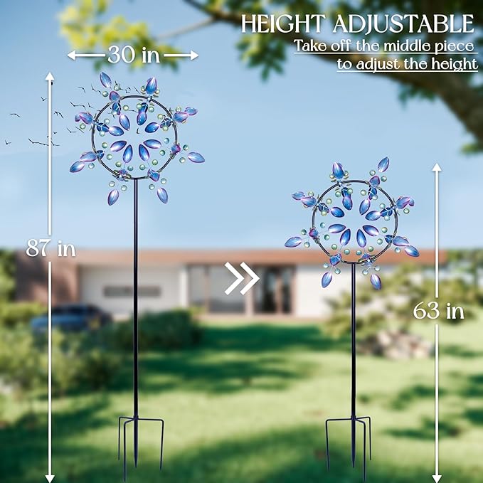 Peacock Wind Spinners Outdoor, Garden Spinners Metal Large 87 inches, Wind Sculptures for Yard Decor(87 x 30 Inches)