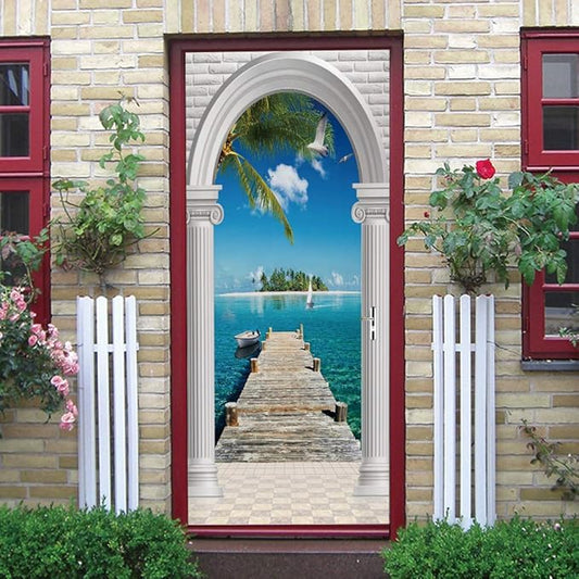 3D Door Stickers Murals - Peel & Stick Landscape - Wallpaper Decals - Removable PVC Waterproof Door Poster - Bedroom & Living Room Decoration - 33.9" x 78.7"
