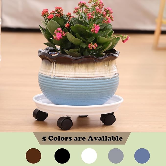 8 Packs Plant Caddy with Wheels 11.8" Plastic Rolling Plant Stands Heavy-duty Plant Dolly with Casters Indoor Outdoor Wheeled Plant Roller Base Large Planter Saucers Plant Mover