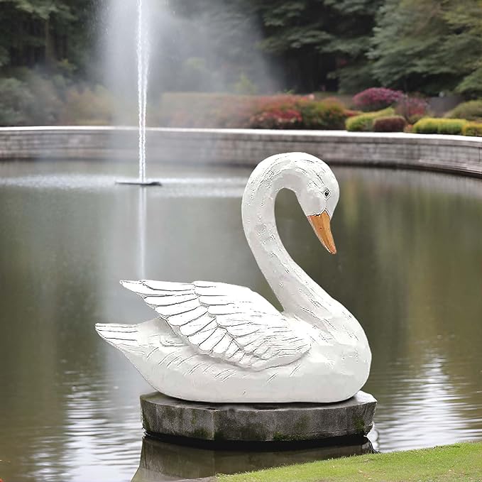 White Swan Figurine - Home Decor Exquisite Sculpture Resin，Artistic White Goose Statue Craft for Elegant Outdoor Garden and Yard Decoration, 7.48 Inches