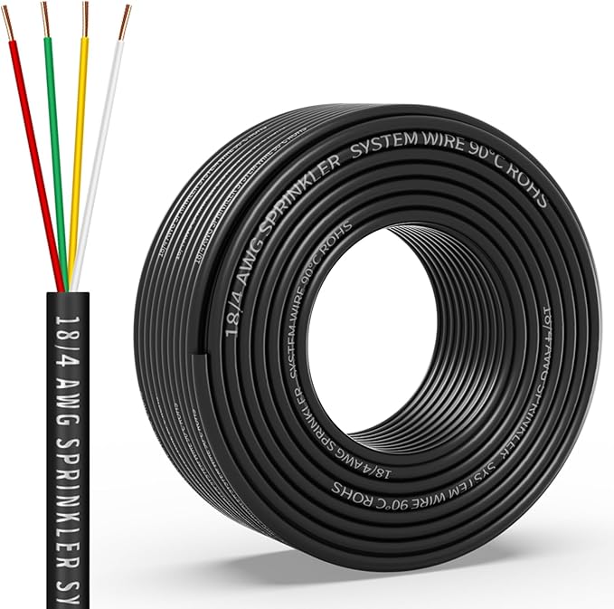18/4 Solid Sprinkler System Wire 100ft, 18 Gauge Irrigation Wires PVC Jacket Sprinkler Cable for Underground Irrigation Valves Field Central Control System