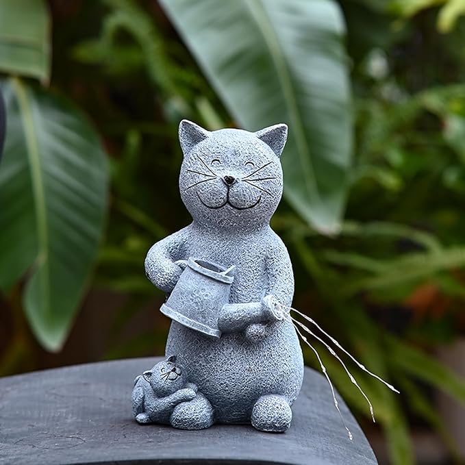 Solar Cat Outdoor Statues Garden Decor with LED Lights Lovely Cat Statues for Patio Balcony Yard Lawn Ornament, Birthday Mother Day Gardening Gifts for Mom Grandma Women