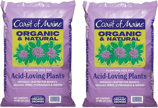 Coast of Maine, 20qt (Pack of 2) Organic and Natural Planting Soil for Acid-Loving Plants - Rhodys, Azaleas, Ferns, Hydrangeas & Berries