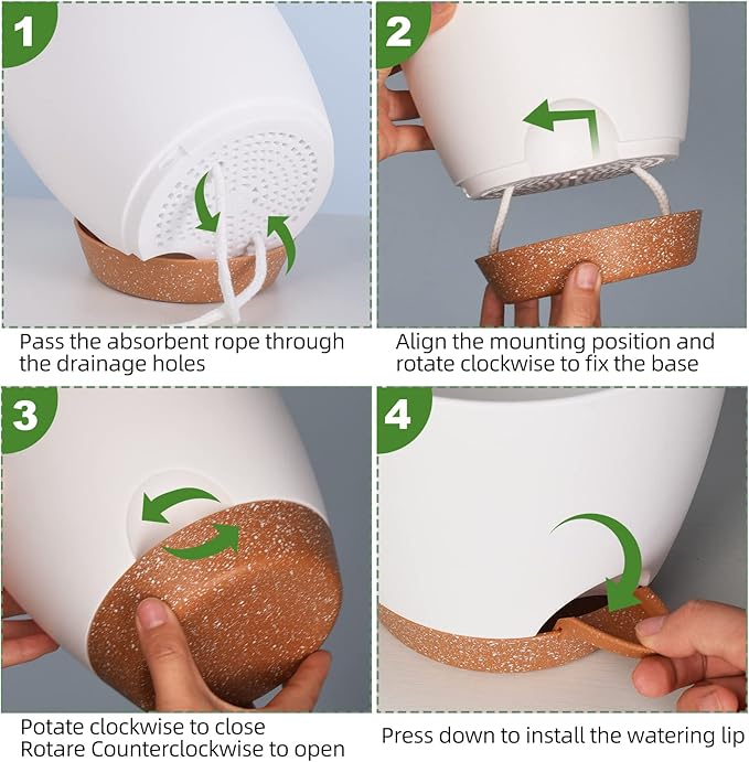 Plant Pots for Indoor Plants 5 Pack Self Watering Planters, 7/6.5/6/5.5/5 Inch Self Watering Pots with Drainage Hole Plastic Flower Pot for Herbs, Succulents, African Violet (White)