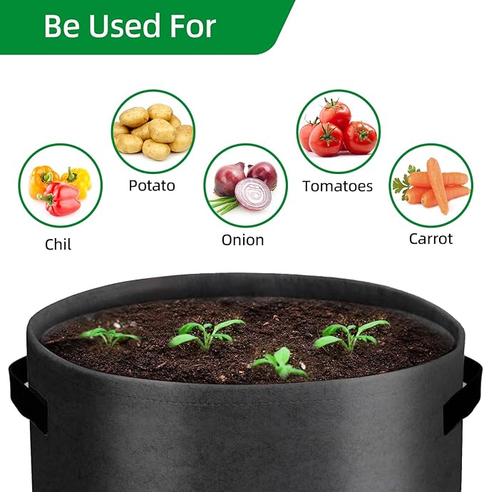 6 Pack 10 Gallon Potato Grow Bags with Flap Window, Garden Planting Bag with Durable Handle, Plant Pots for Tomato, Vegetable and Fruits