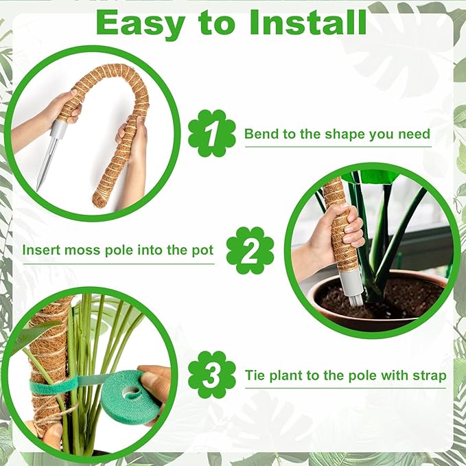 28 Inch Moss Pole, 2 Pack Bendable Moss Pole for Plants Monstera, Climbing Plants Indoor, Support Stakes, Coco Coir Poles, Trellis, Potted Plant Support