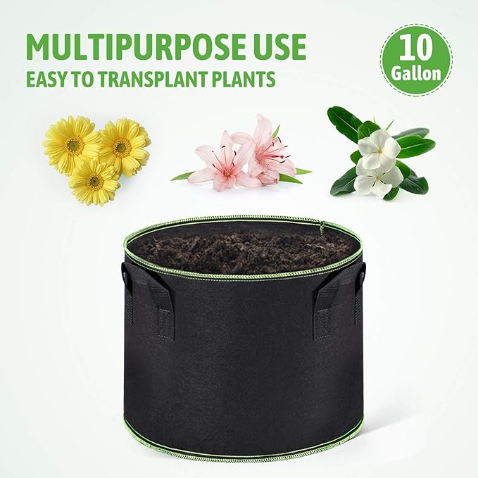 Delxo 20-Pack 10 Gallon Heavy Duty Aeration Thickened Nonwoven Fabric Pots Plant Grow Bags with Handles