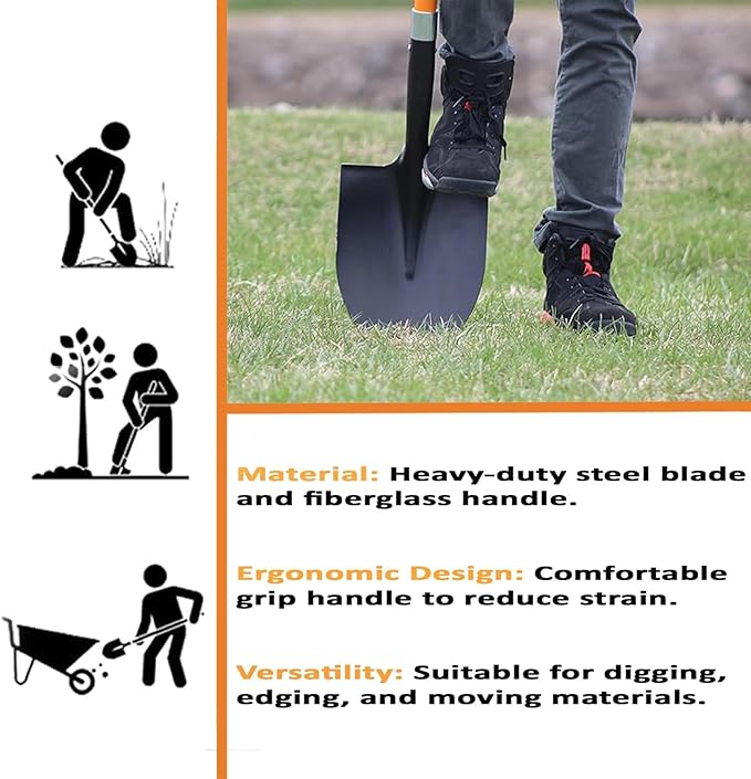 Ashman HeavyDuty Digging Shovel (1 Pack) 47-Inch Lond Handle with Trenching Blade and durable Handle - Ideal for Garden, Landscaping, Construction, Masonry - Perfect for Digging Soil, Dirt, and Gravel