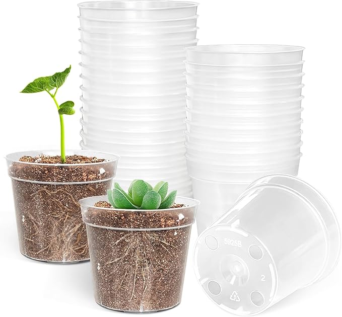 50 Pack 2.5 Inch Clear Nursery Pots for Plants, Sturdy Plastic Plant Pot for Planting Vegetables Flowers Seedlings, Transparent Seed Starter Pots with Drainage Holes(50P-2.5" Clear)