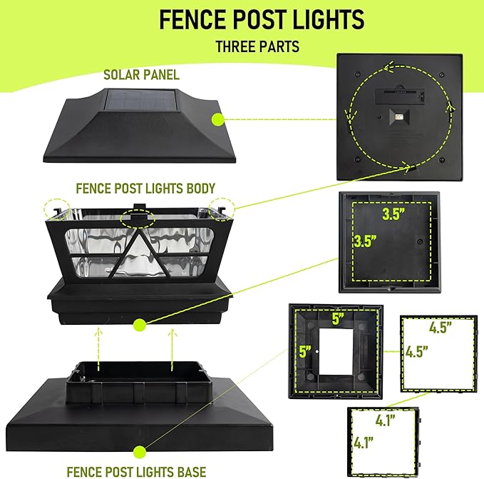 TW SHINE Solar Post Cap Lights 6 Pack, 2 Modes Fence Post Solar Powered Lights Outdoor Waterproof for 4x4 5x5 6x6 Wood Posts Warm White/Cool White for Yard, Garden, Porch, Deck, Patio Decor