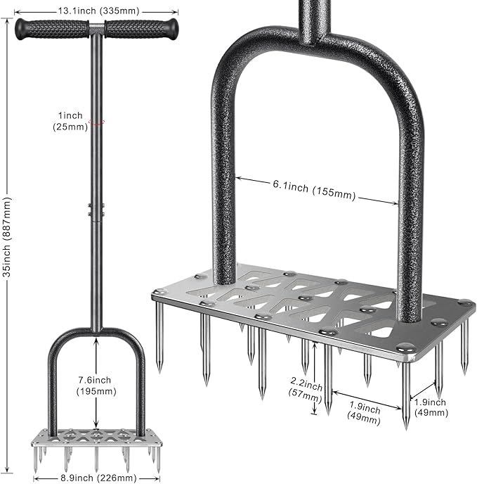 Dolibest Lawn Aerator Spike, Manual Lawn Aerator Tool with 15 Stainless Steel Spikes, Spike Lawn Air Aerator with Non-Slip Grip Handle, Grass Aerator Tool for Loosening Soil and Improving Lawn Health