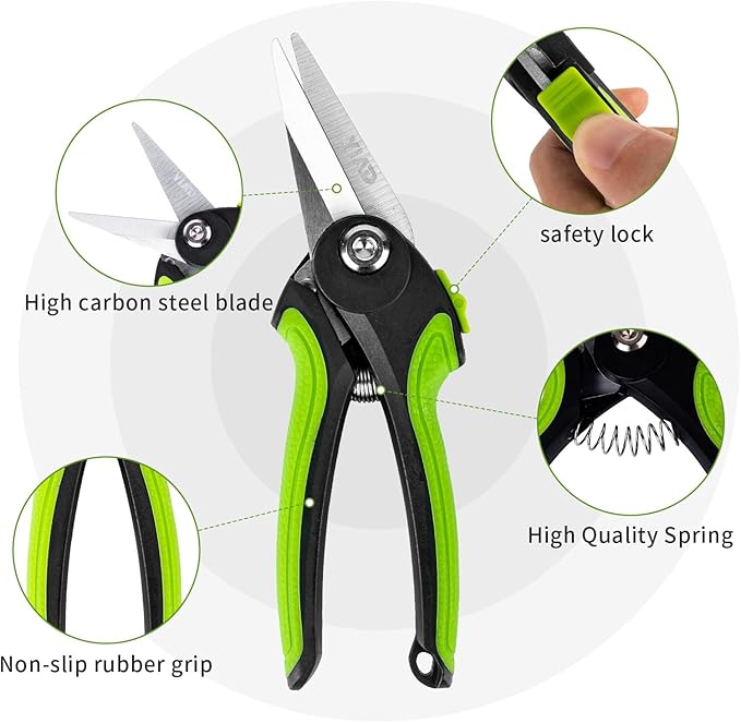 Garden Pruning Shears 2 Pack, 8" Bypass Pruning Shears and 8" Straight Garden Scissors Set, Garden Clippers Handheld, Gardening Tools for Cutting Flowers, Trimming Plants, Picking Fruits