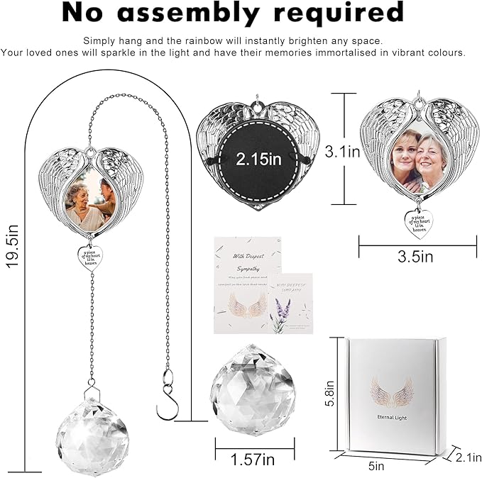 Memorial Gifts for Loss of Loved One, Sympathy Gifts Personalized Memorial Picture Frame Ornament - SunCatcher Crystal Ball, Rainbow Bereavement Gift Ideas for Loss of Mom, Dad, Friend