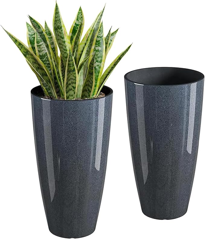 QCQHDU 21 inch Tall Planters for Indoor & Outdoor Plants, 2 Pack Sturdy Plant-Flower-Tree Pots for Front Porch Patio Deck Living Room Decor