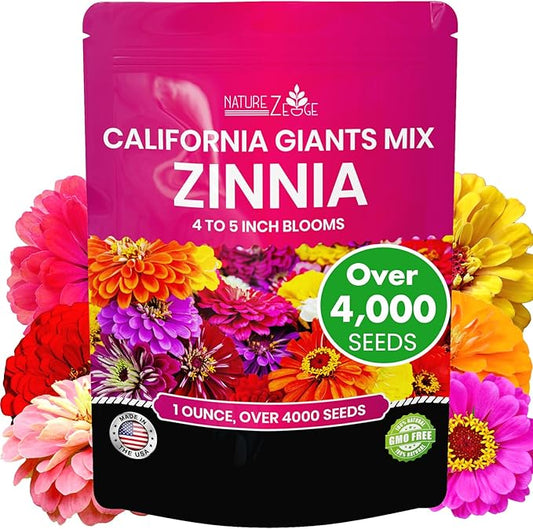 NatureZ Edge Zinnia Seeds for Planting Outdoors – California Giants Flower Seeds, Bulk Semillas de Flores para Sembrar, 1 Oz