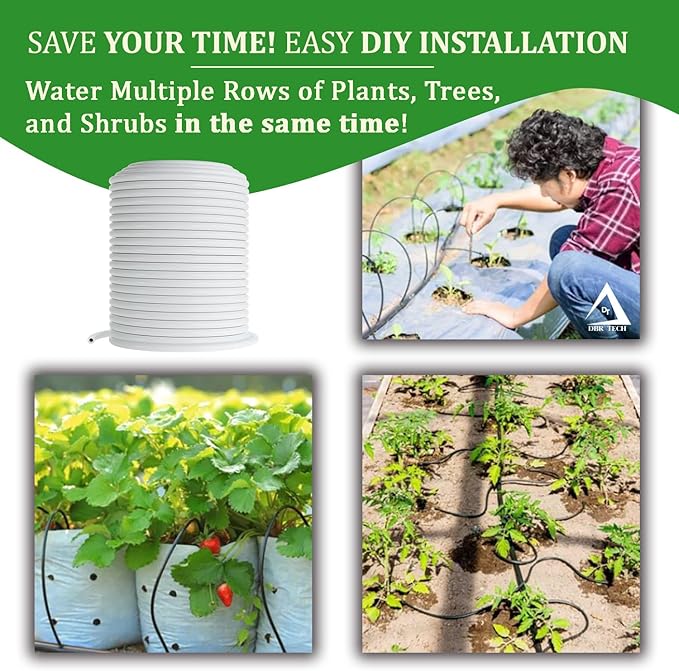 1/4 Drip Irrigation Tubing, 100 Feet, Flexible PVC Plastic Drip Irrigation Hose for Gardening, Misting, Hydroponics and DIY Landscape Garden Projects, Blank Distribution Tubing (100ft, White)