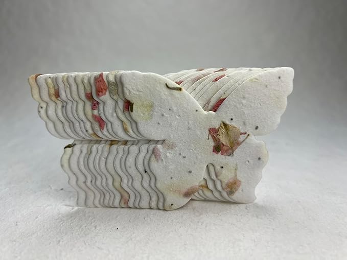 Of The Earth Handmade Paper - Wildflower Seed Paper Butterfly Shape - Large 3" - Set of 24 (24s Pink Petal)