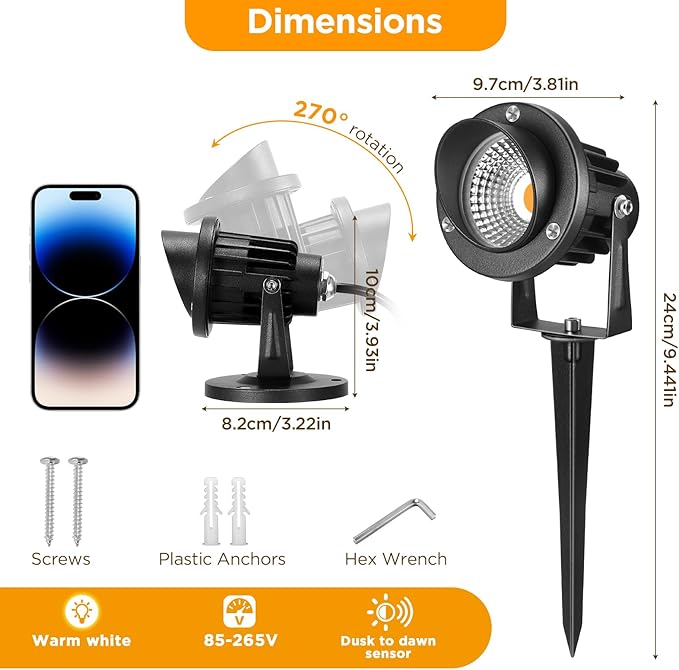 Landscape Lighting - 10W Dusk to Dawn Outdoor LED Spotlight with Photocell Sensor 120V Landscape Lights Waterproof Spot Lights Outdoor for Yard Garden Patio Driveway House (Warm White) (2 Pack)