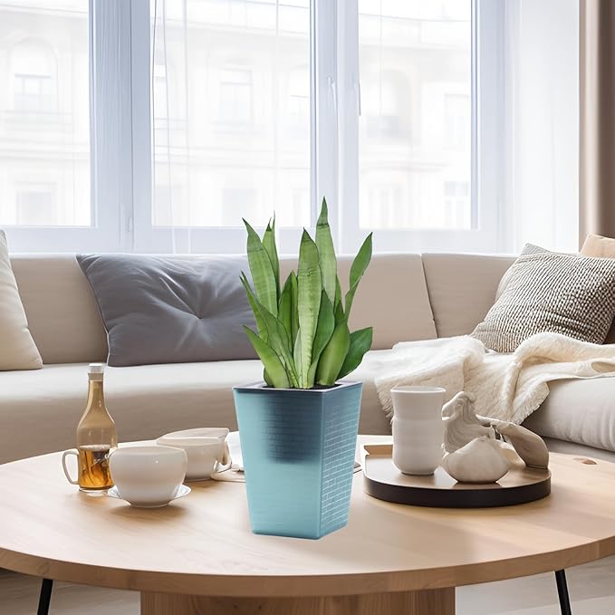 Self Watering Planter 4 Pieces 6 Inch, Plastic Flower Pots with Inner Pot Indoor Plants Brick Pattern Flowerpot for Indoor Plants, African Violets, Flowers, Herbs