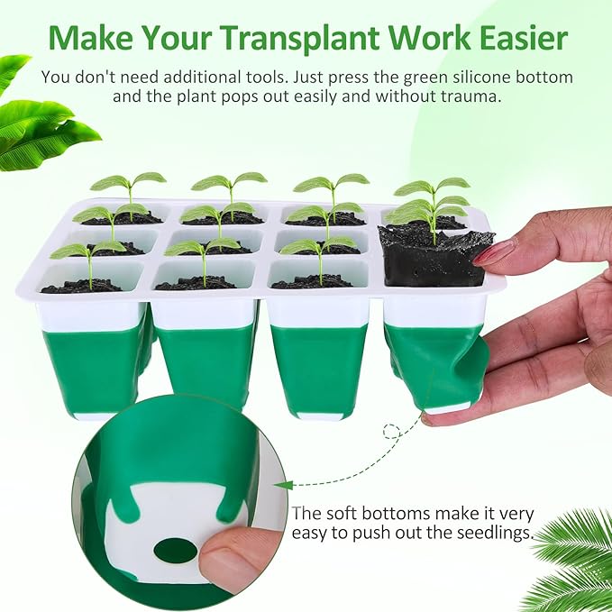 36 Cells Reusable Seed Starter Tray,3 Pack Seed Starter Kit with Flexible Silicone Bottoms,Greenhouse Garden Propagation Set for Seed Starting