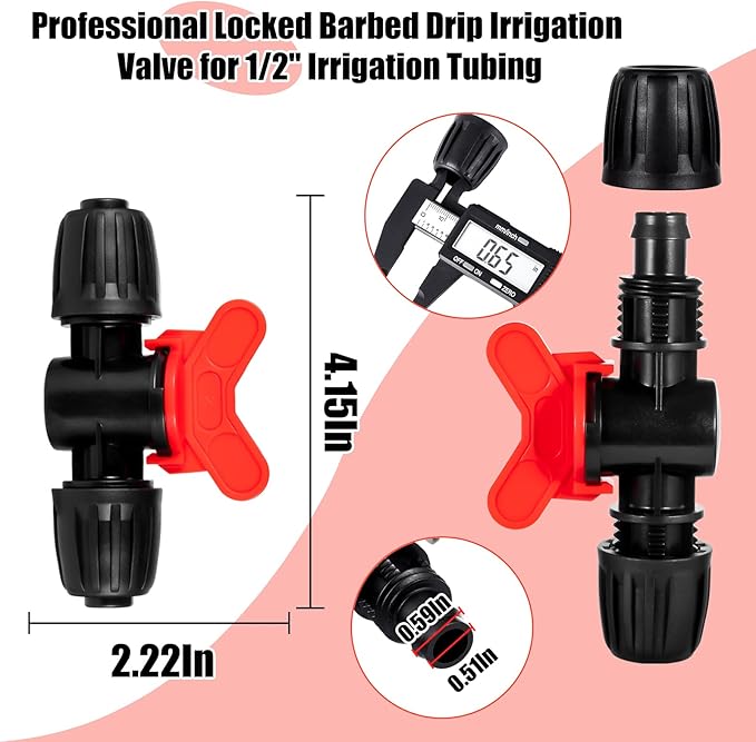 8pc 1/2 inch Irrigation Fittings ANTI-DROP Drip Irrigation Valve,Lock Barbed Valve For (1/2" ID x0.6-0.63" OD) Drip Tubing Anti-Drop Drip Irrigation Fittings
