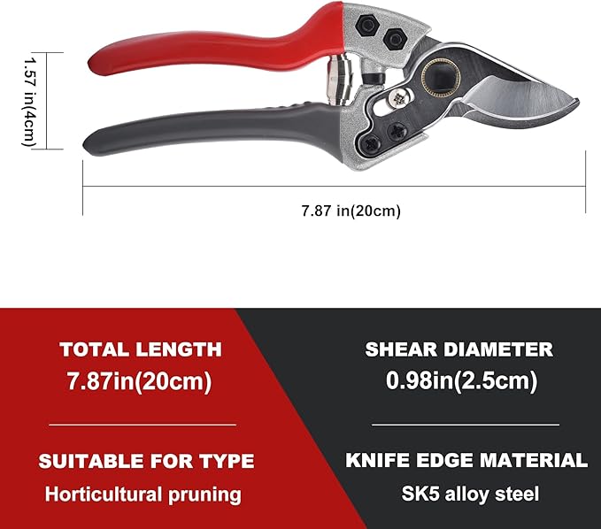 Pruning Shears, garden clippers,gardening tools, for trimming rose, floral, tree, live plants, sharp garden scissors, Professional Branch scissors(Red-grey)