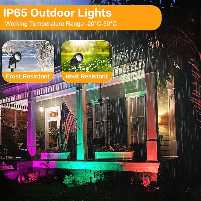 Landscape Lighting, 24W RGB Spot Lights Outdoor for Yard with Transformer & Remote 12 Colors and 19 Modes Outdoor Lights for House Lawn Tree Flag Garden Driveway Backyard Fence Plant, 4 Pack