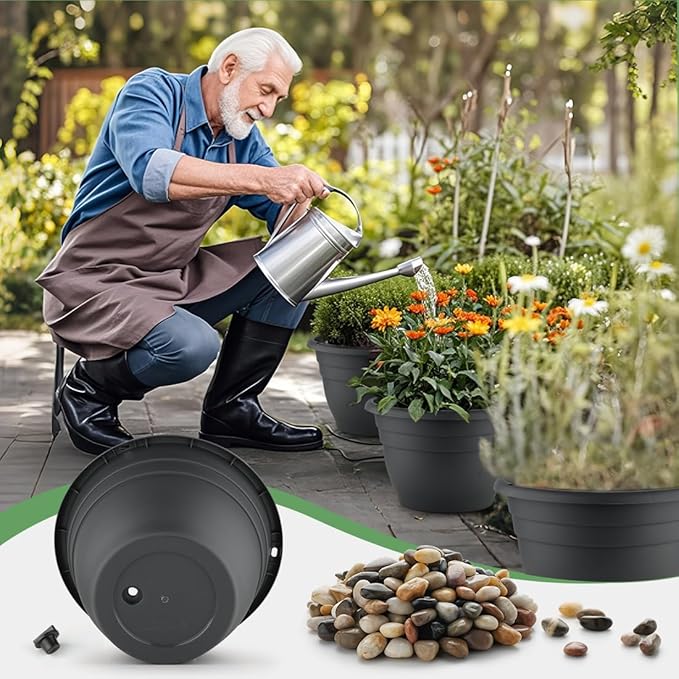 5-Pack 10 Inch Plastic Plant Pots - Indoor/Outdoor Flower Planters Pots with Drainage Hole & Plug, Durable Garden Pots for Plants, Planter Pots for Indoor Plants, Succulents, and Herbs