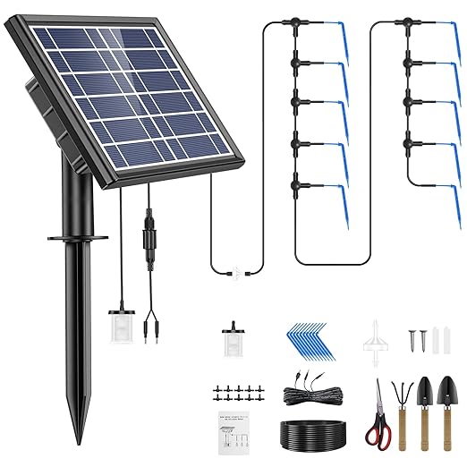 Drip Irrigation Kit - Skycow Solar Drip Irrigation System 10 Potted Indoor Outdoor Garden Balcony Anti-Siphoning Automatic Plant Watering System Multi-Timing Mode 3000mAh Battery Digital Screen 32FT