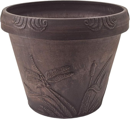 PSW Pot Collection Dragonfly Planter Pot for Indoor and Outdoor Plants and Gardens, 12.5' by 10, Chocolate
