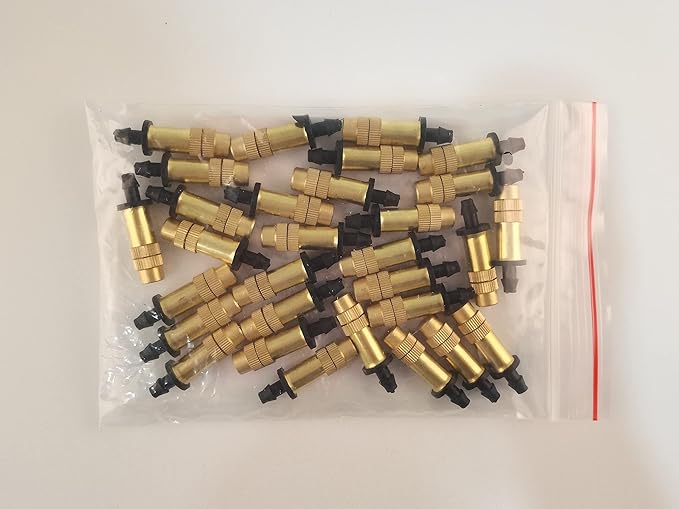 30PCS 1/4" Adjustable Copper Atomizing Nozzle Kalolary Drip Irrigation Sprayer 4/7mm Atomizing Micro Sprinkler Garden Cooling Irrigation Equipment for Lawn Vegetables Greenhouse